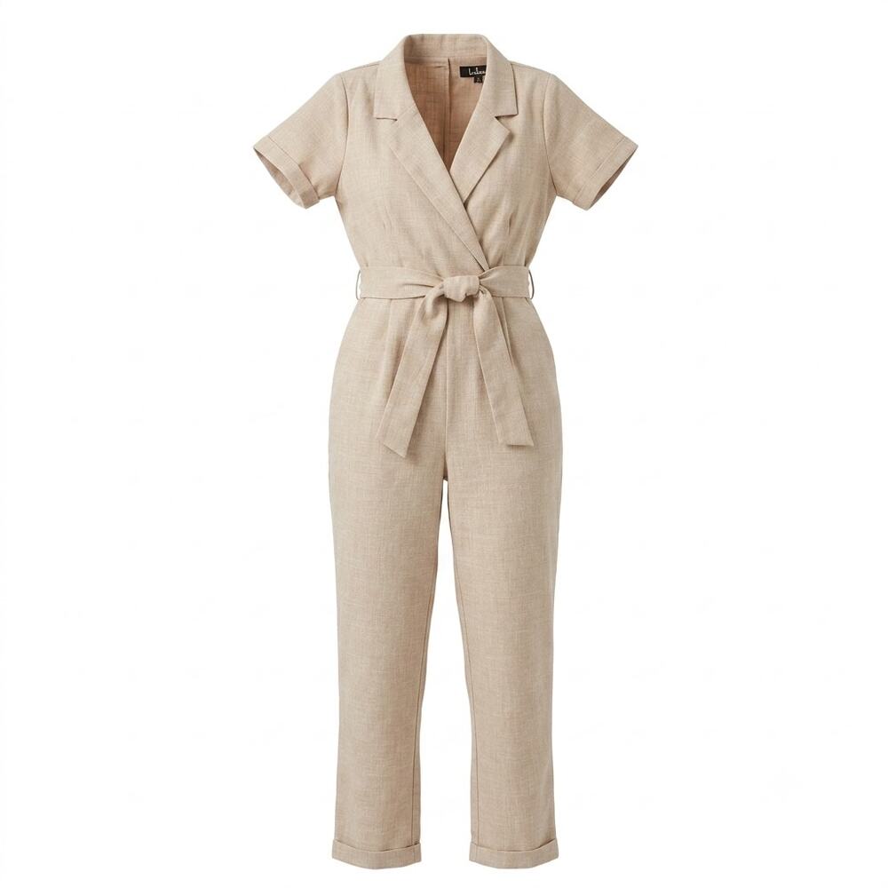 Lulus Sleeveless Wide Leg Neutral Beige Jumpsuit | Size S